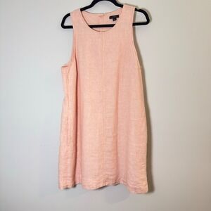 J.Crew Womens Peach Pink 100% Linen Sleeveless Shift Dress with Pockets Size L